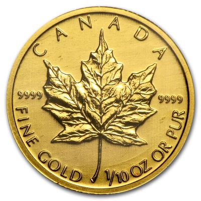 Лот: 7039857. Фото: 1. Canadian Gold Maple 1/10 OZ. Америка