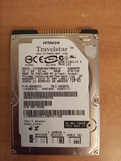 Лот: 15655477. Фото: 1. Жесткий диск 2.5 IDE Hitachi 40Gb. Жёсткие диски (HDD)