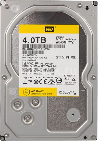 Лот: 10218730. Фото: 1. Жесткий диск WD Gold WD4002FYYZ... Жёсткие диски (HDD)