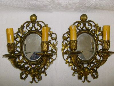 Лот: 10711114. Фото: 1. Старинная пара бра с зеркалами... Подсвечники, канделябры