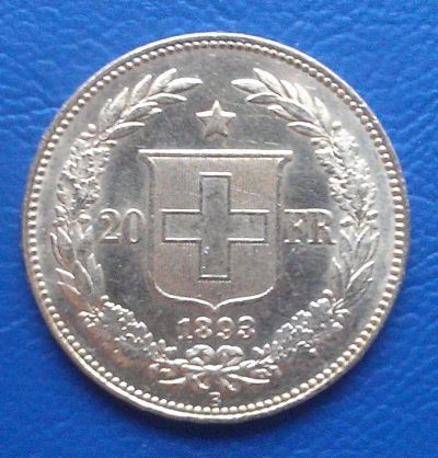 Лот: 6513771. Фото: 1. 20 франков 1893 года. Швейцария... Европа