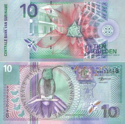 Лот: 19494235. Фото: 1. Суринам 10 гульденов 2000 ПРЕСС. Америка