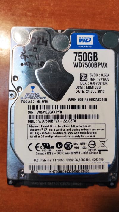 Лот: 21134277. Фото: 1. Жесткий диск WD WD7500BPVX-22JC3T0. Жёсткие диски (HDD)