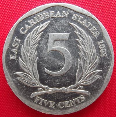 Лот: 1589567. Фото: 1. (№815) 5 центов 2008 (Восточно-Карибские... Великобритания и острова