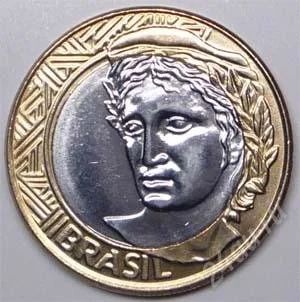 Лот: 1588302. Фото: 1. Бразилия. 1 реал 2006г. Биметалл... Америка