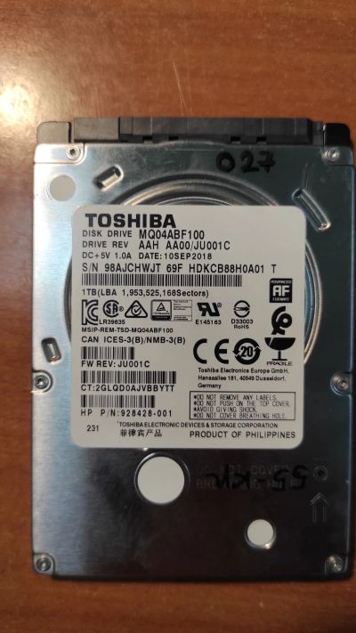 Лот: 21134307. Фото: 1. Жесткий диск Toshiba MQ04ABF100. Жёсткие диски (HDD)