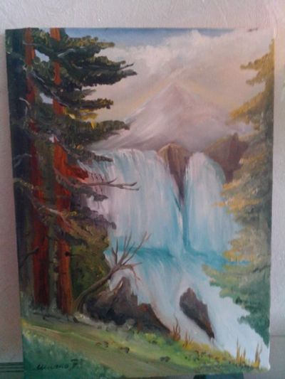 Лот: 3743301. Фото: 1. картина маслом водопад. Картины, рисунки