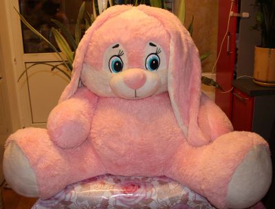 Лот: 21023544. Фото: 1. Мягкая игрушка заяц большой розовый. Мягкие