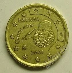 Лот: 25972. Фото: 1. Испания. 20 евроцентов 2001г. Европа