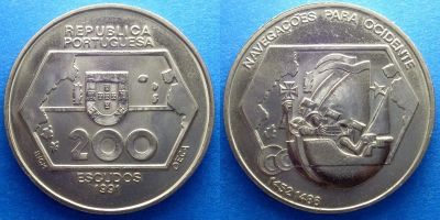 Лот: 15929221. Фото: 1. Португалия 200 эскудо 1991 Навигация... Европа