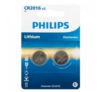Лот: 24638176. Фото: 1. Батарейки CR2016 Philips 2шт. Батарейки, аккумуляторы, элементы питания