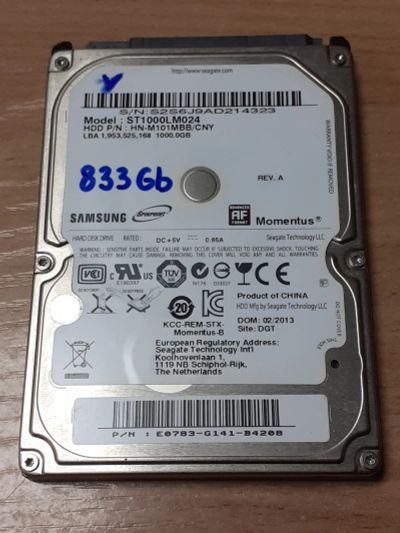 Лот: 19351303. Фото: 1. HDD для ноутбука 1Tb (883gb) Samsung... Жёсткие диски (HDD)