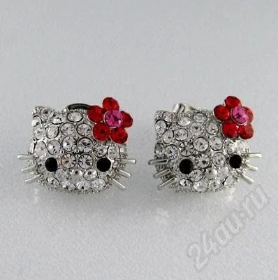 Лот: 172099. Фото: 1. Серьги Hello Kitty с красным бантом. Серьги, каффы
