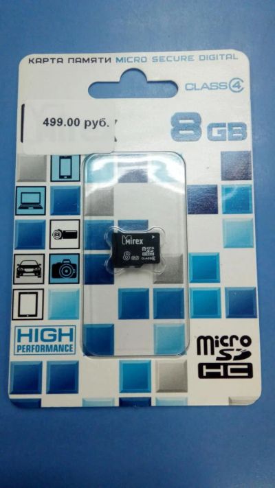 Лот: 11389849. Фото: 1. Карта памяти MicroSD Mirex 8Gb. Карты памяти