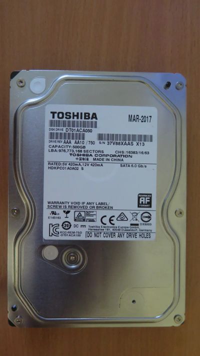 Лот: 25359453. Фото: 1. Жесткий диск Toshiba 500gb DT01ACA050. Жёсткие диски (HDD)