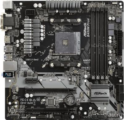 Лот: 17846741. Фото: 1. ASRock B450M PRO4 B450M PRO4. Материнские платы