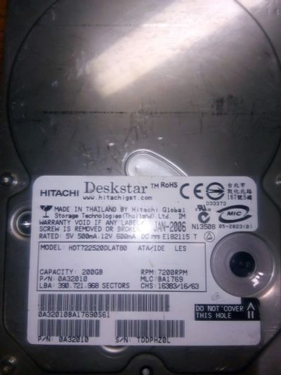 Лот: 16930392. Фото: 1. Жёсткий диск Hitachi 200GB. Жёсткие диски