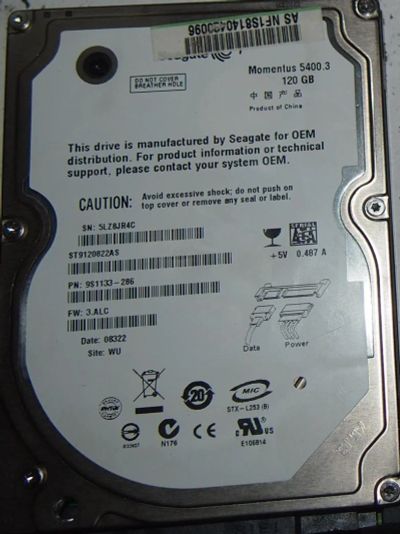 Лот: 5371778. Фото: 1. 120 Gb, 5400 RPM Sata, Seagete... Жёсткие диски (HDD)