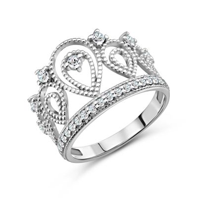 Лот: 23783722. Фото: 1. Серебряное кольцо Корона с фианитами. Кольца, перстни