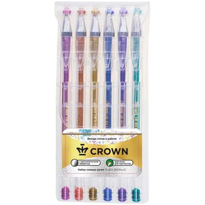 Лот: 20034741. Фото: 1. Набор ручек гелевых 06шт. CROWN... Ручки, карандаши, маркеры
