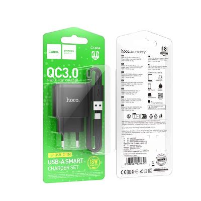 Лот: 25794934. Фото: 1. СЗУ HOCO C140A+Type-C QC 3.0 18W... Зарядные устройства, блоки питания, адаптеры сетевые для смартфонов
