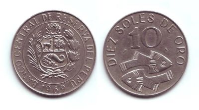 Лот: 19441914. Фото: 1. Монета - Перу 10 солей (1969). Америка