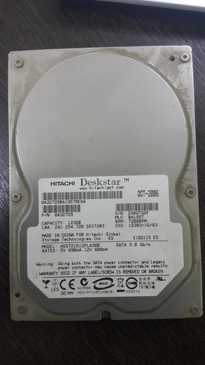 Лот: 10597145. Фото: 1. Жесткий диск 123gb Hitachi hds721612pla380... Жёсткие диски (HDD)