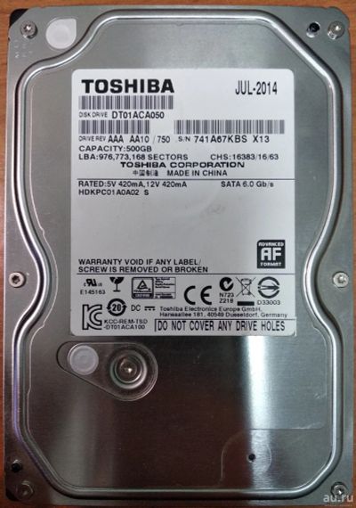 Лот: 15224684. Фото: 1. Жесткий диск 500Гб Toshiba DT01ACA050... Жёсткие диски