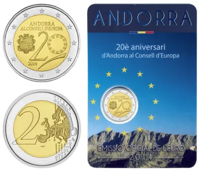 Лот: 19941219. Фото: 1. Андорра 2 евро 2014 года. 20 лет... Европа