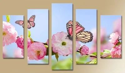 Лот: 9884302. Фото: 1. модульная картина (цветы с бабочкой... Холсты чистые
