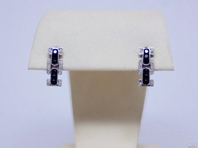 Лот: 13371112. Фото: 1. ЗОЛОТЫЕ СЕРЬГИ С БРИЛЛИАНТАМИ... Серьги, каффы