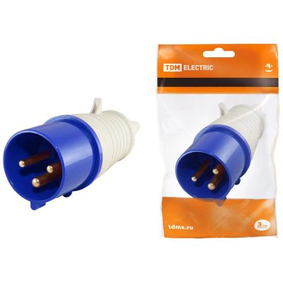 Лот: 24110926. Фото: 1. Вилка 16 А, IP44, 2Р+РЕ, TDM Electric... Электроустановочные изделия