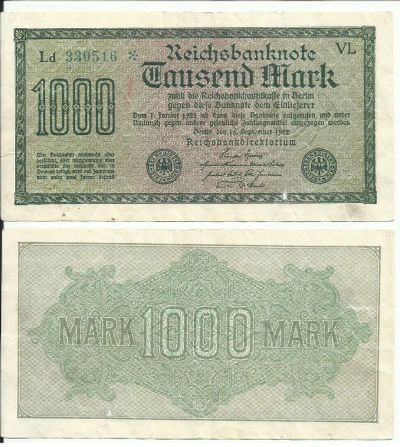 Лот: 11826788. Фото: 1. Германия 1000 марок 1922 г., номер... Германия и Австрия