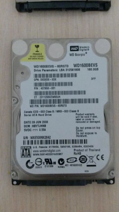 Лот: 10888534. Фото: 1. WD 2.5 дюйма 160 GB. Жёсткие диски (HDD)