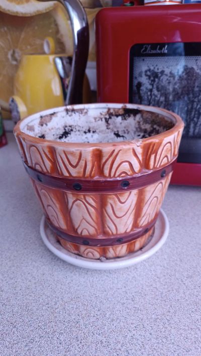 Лот: 20271087. Фото: 1. Горшок керамика с поддоном. Кашпо, горшки, вазоны для цветов
