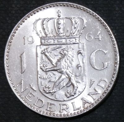 Лот: 11785034. Фото: 1. Нидерланды. 1 гульден. 1964 год... Остальные страны