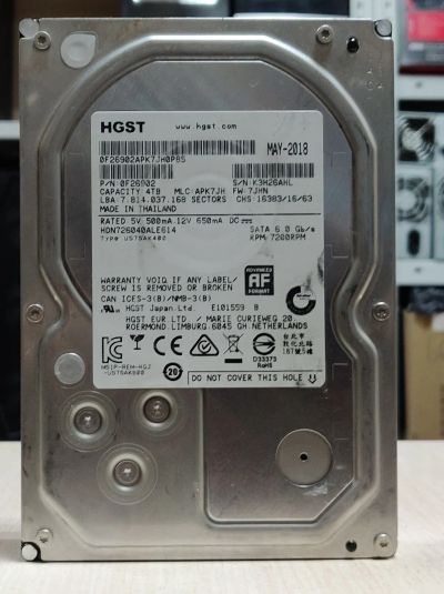 Лот: 20762557. Фото: 1. HDD 4 Тб/HGST/3,5''/Sata3/7200об... Жёсткие диски (HDD)
