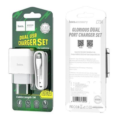 Лот: 22149706. Фото: 1. СЗУ HOCO C73A 2 USB With Lighting... Зарядные устройства, блоки питания, адаптеры сетевые для смартфонов
