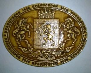 Лот: 10552081. Фото: 1. Магнит овал герб Красноярск. Магниты сувенирные