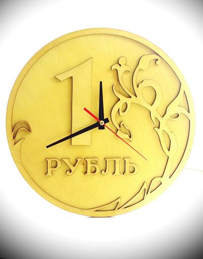 Лот: 15613018. Фото: 1. Настенные часы Рубль деревянный. Часы настенные, настольные