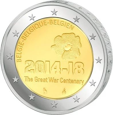 Лот: 4811350. Фото: 1. Бельгия 2 евро 2014 100 ЛЕТ 1-ой... Европа