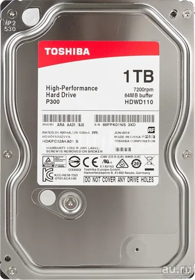 Лот: 24613084. Фото: 1. HDD 1Tb SATA 6Gb/s Toshiba P300... Жёсткие диски