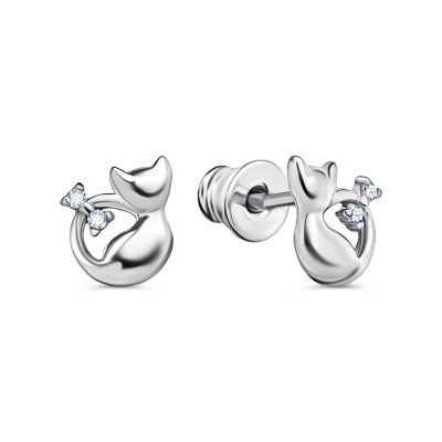 Лот: 23875819. Фото: 1. Серебряные детские серьги Кошка... Серьги, каффы