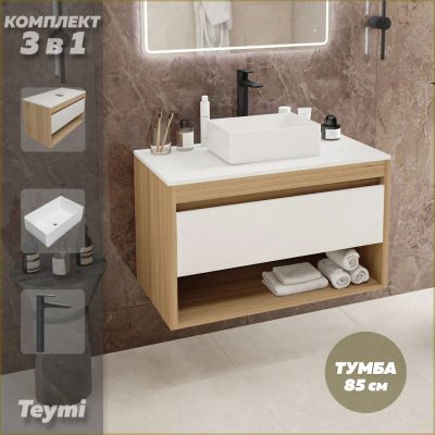 Лот: 25269697. Фото: 1. Тумба с раковиной и смесителем... Раковины, умывальники