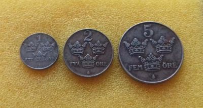 Лот: 11577139. Фото: 1. 1 эре, 2 эре, 5 эре 1942 года... Европа