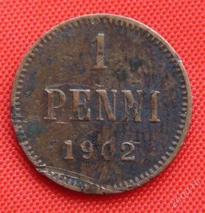 Лот: 1529742. Фото: 1. (№1) 1 пенни 1902 (Великое княжество... Россия до 1917 года