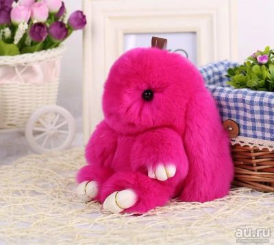 Лот: 9302426. Фото: 1. Розовый кролик брелок из натурального... Брелоки для ключей