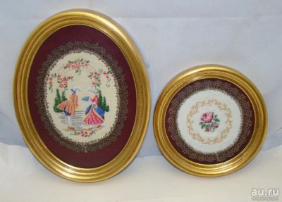 Лот: 16701772. Фото: 1. Вышивки в рамках винтажные 2 шт... Другое (антиквариат)