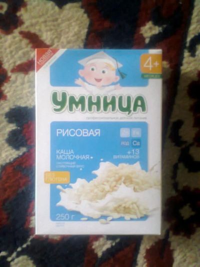 Лот: 3303256. Фото: 1. Каша Умница рисовая молочная 4... Детское питание