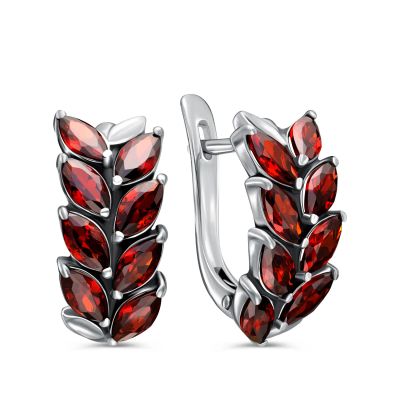 Лот: 23840791. Фото: 1. Серебряные серьги с гранатом. Серьги, каффы